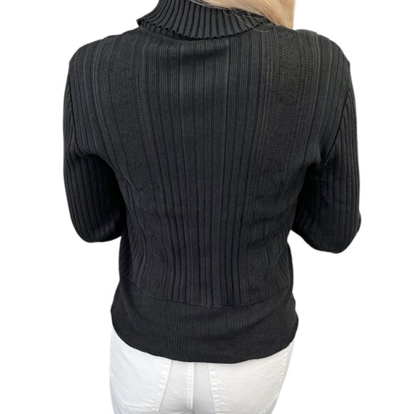 CHANEL Vintage 05A CC Logo Turtleneck Sweater Top #42 Black Mesh Long [105467] - Picture 3 of 14